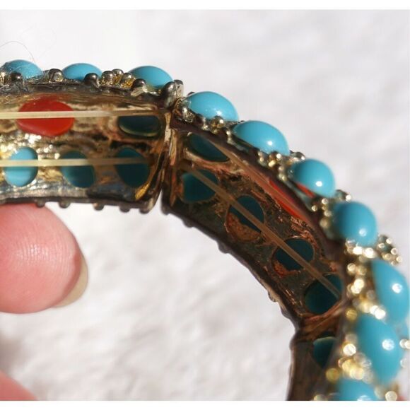 J.Crew Faux Gold Turquoise Coral Stretch Bracelet - Picture 6 of 6